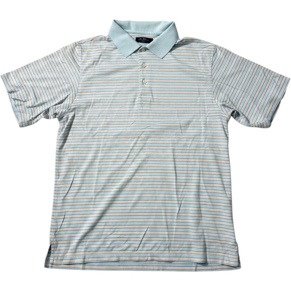 Alan Flusser Golf Polo Shirt Mens Medium Blue Striped Double Mercerized Cotton